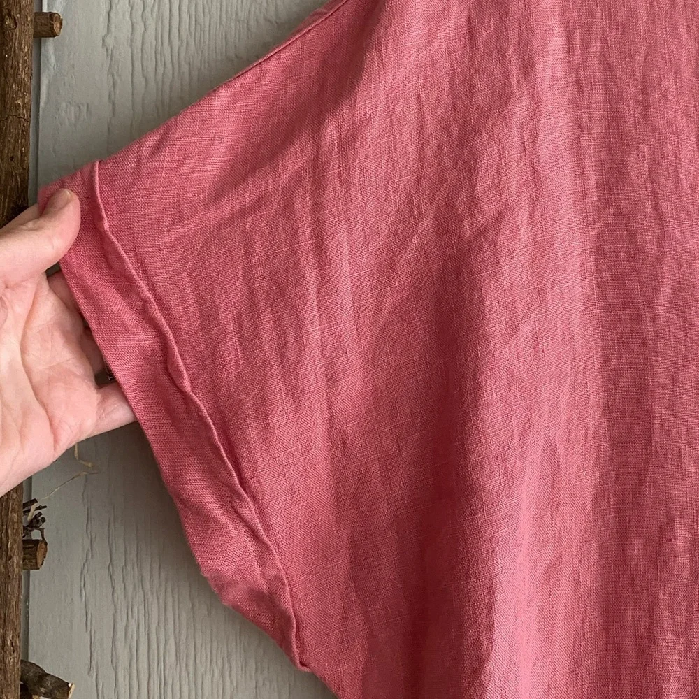 Frank&Eileen Grayson Pink 100% Linen The Artist Short Sleeve Full Length Dress L - Picture 10 of 14